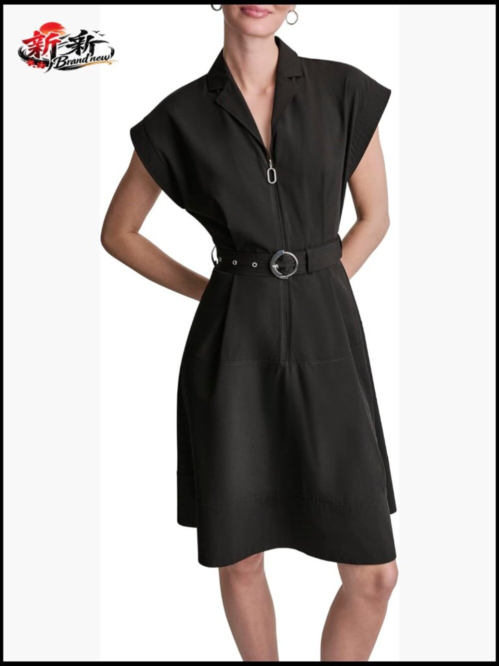 DKNY Fit and Flare Dress Short Sleeve Collared Neck Knee Length